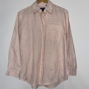 Liz Claiborne LizSport Sheer Pink Blush Linen Textured tunic Button shirt size s
